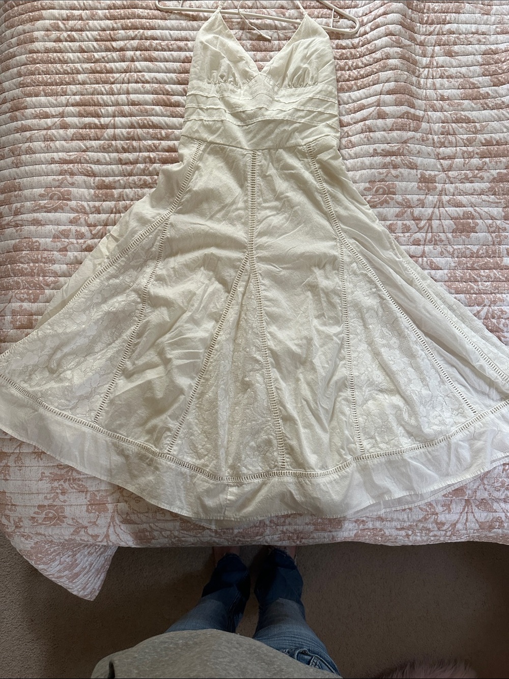 Maurices White/Cream Lace-Inset Halter Dress